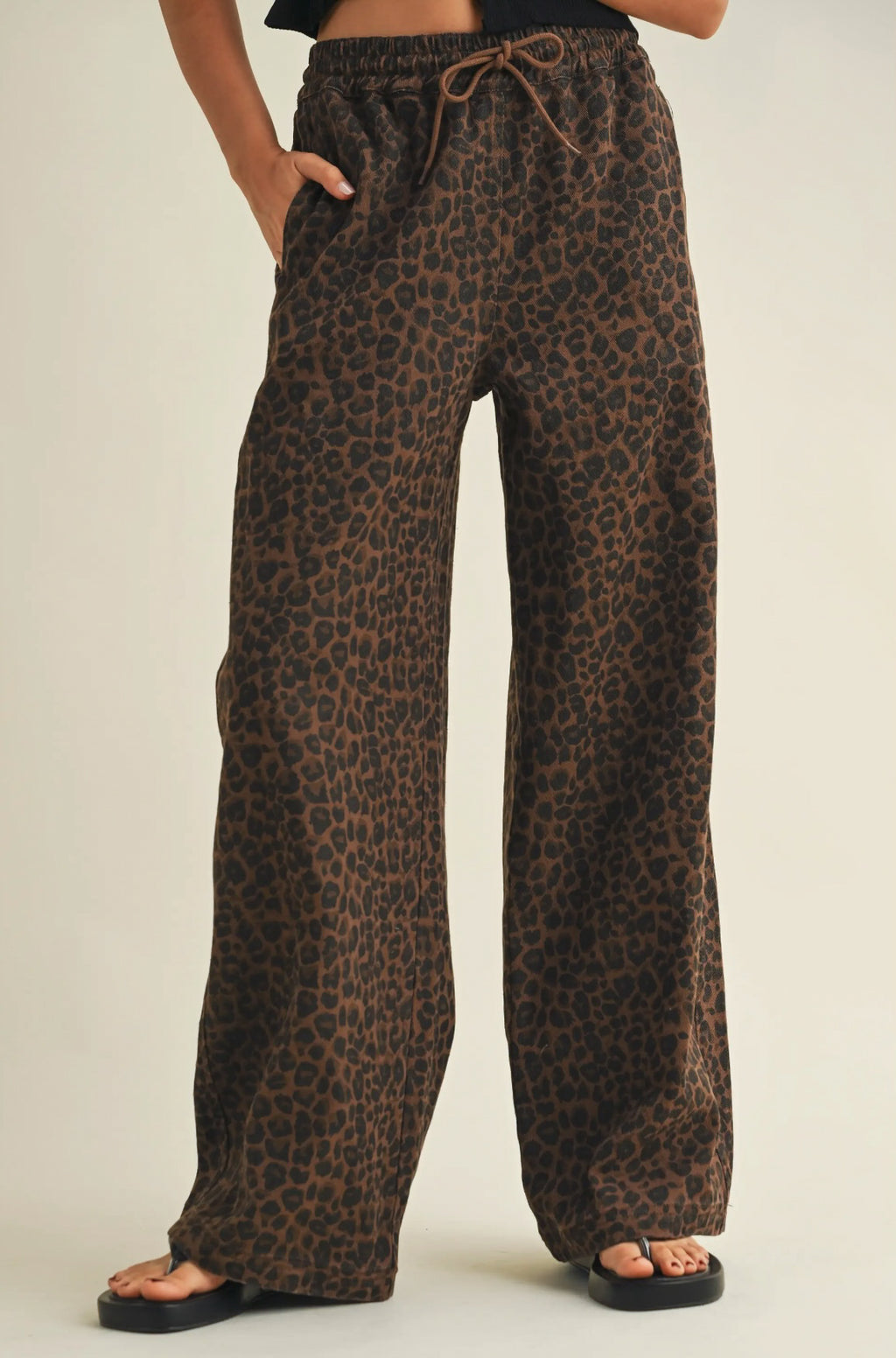 Leopard Print Wide Denim Pants