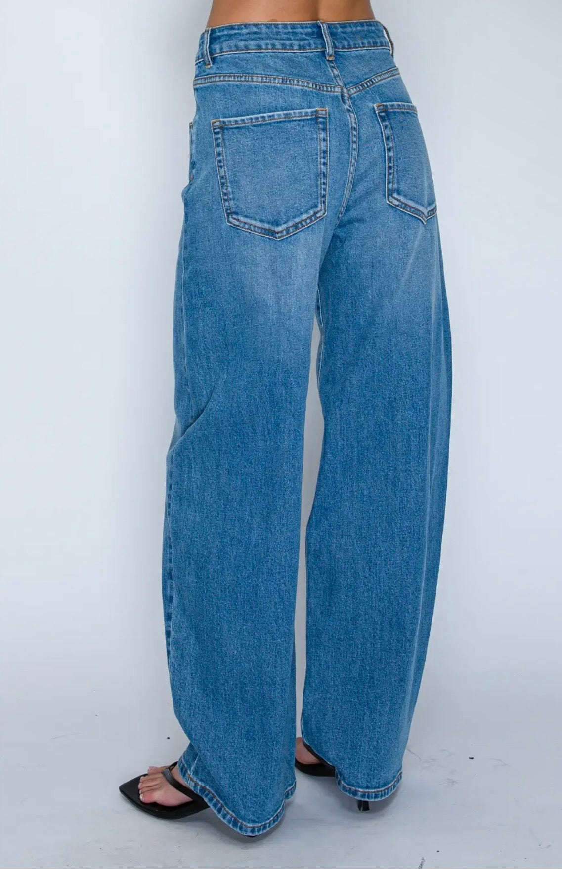 High Waisted Barrel Wide Leg Denim Jeans