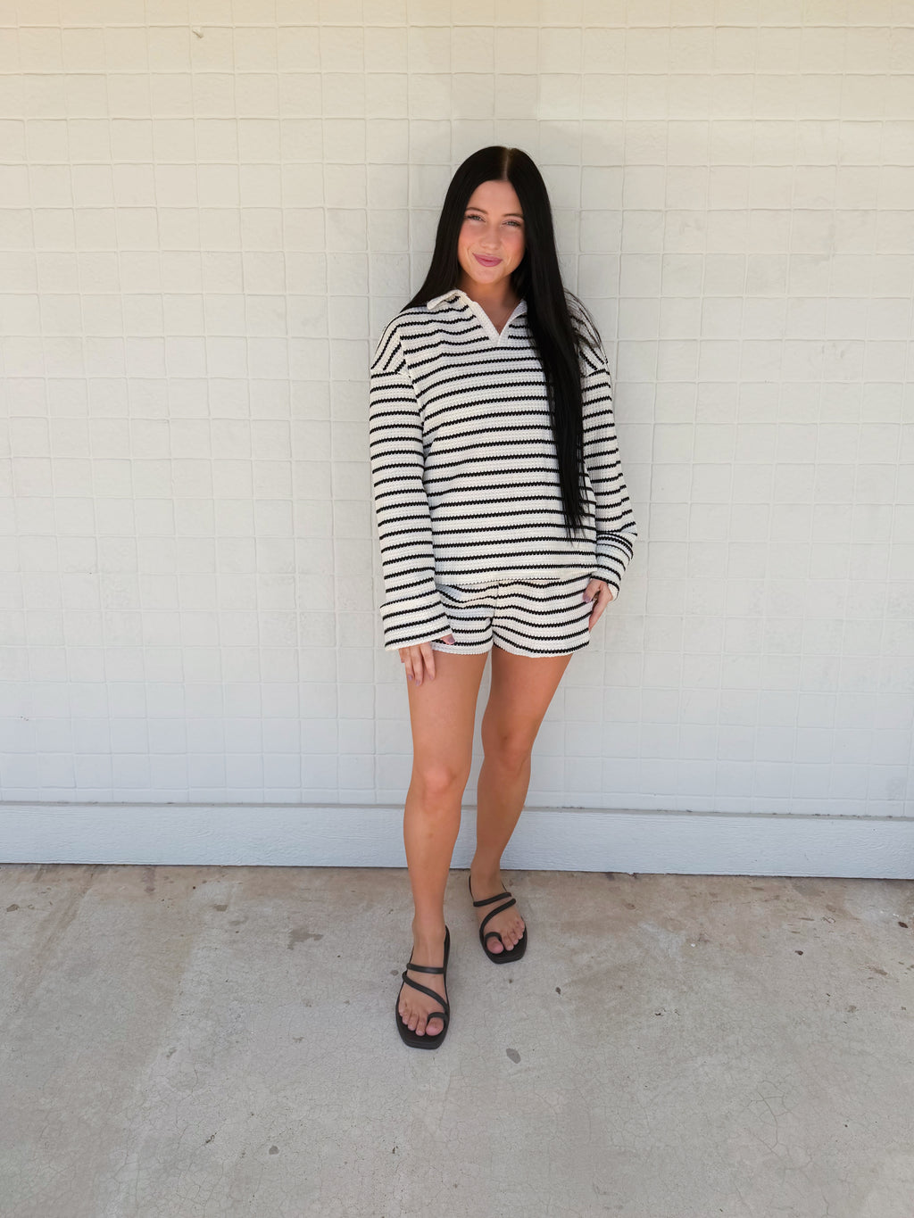 Lovesoft Striped Polo Lounge Set Resort Textured Collared Oversized
