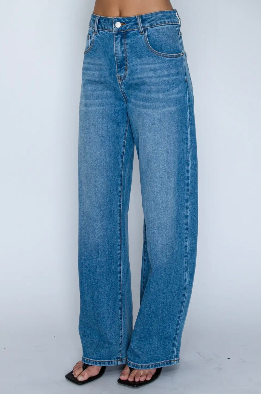 High Waisted Barrel Wide Leg Denim Jeans