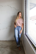 MIOU MUSE Essential Stripe Ringer Tee In Red