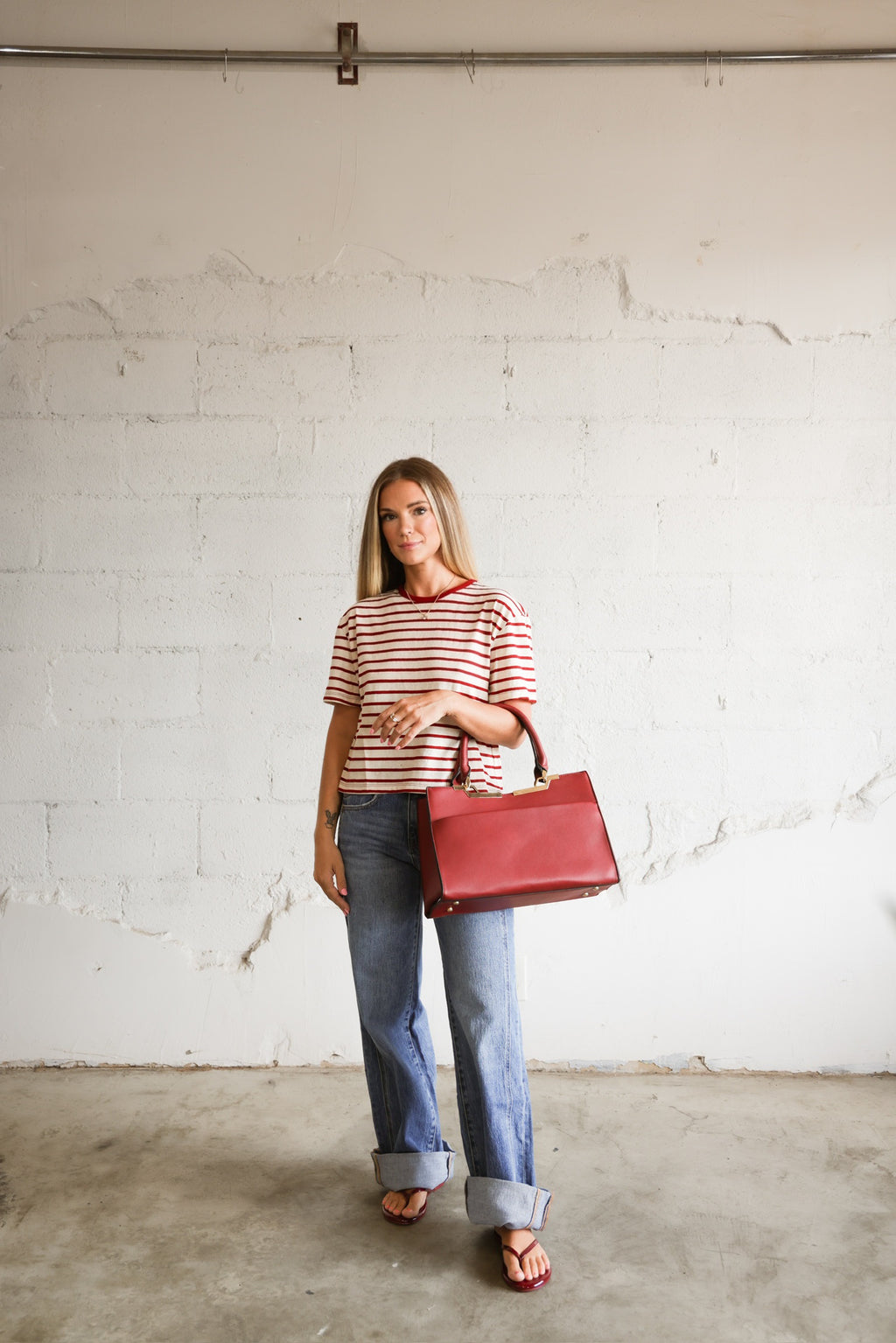 MIOU MUSE Essential Stripe Ringer Tee In Red