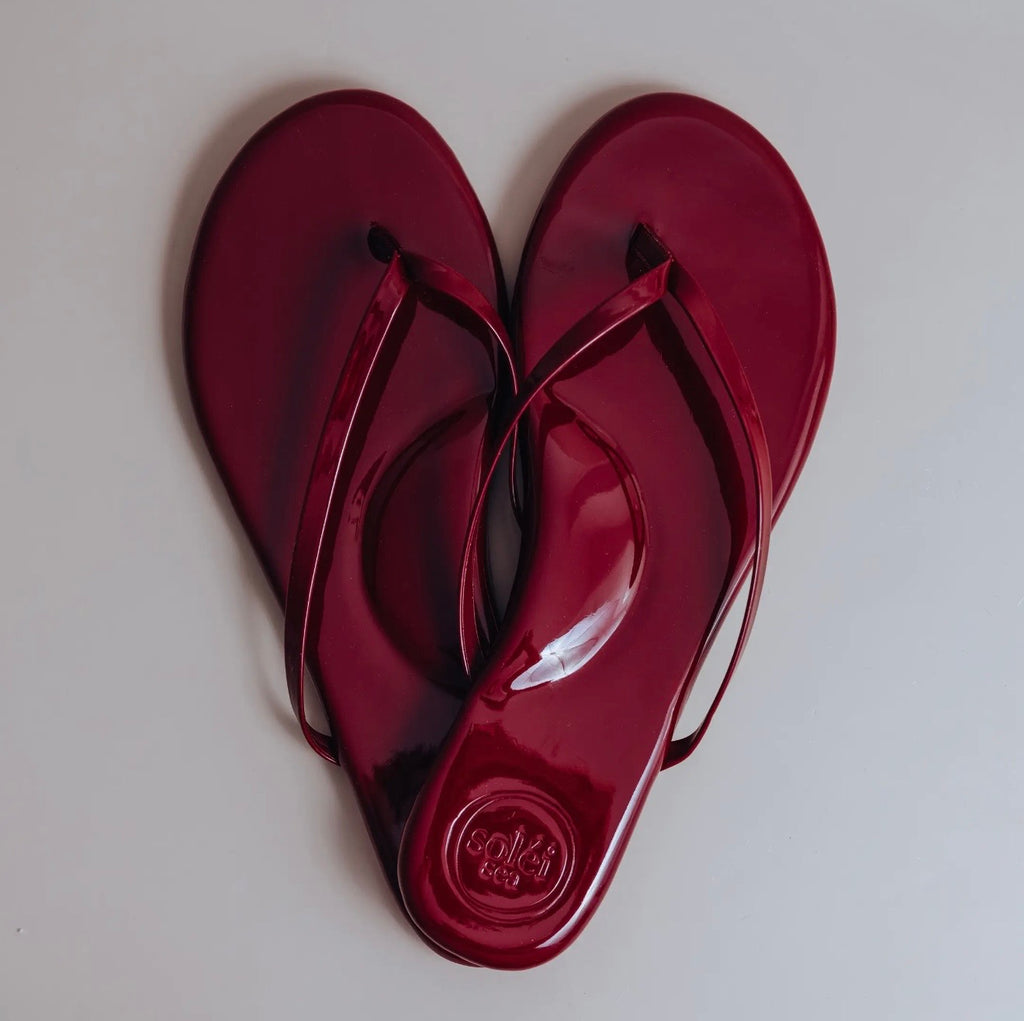 Coming soon: Soléi Sea Burgundy Patent Flip Flop Sandal