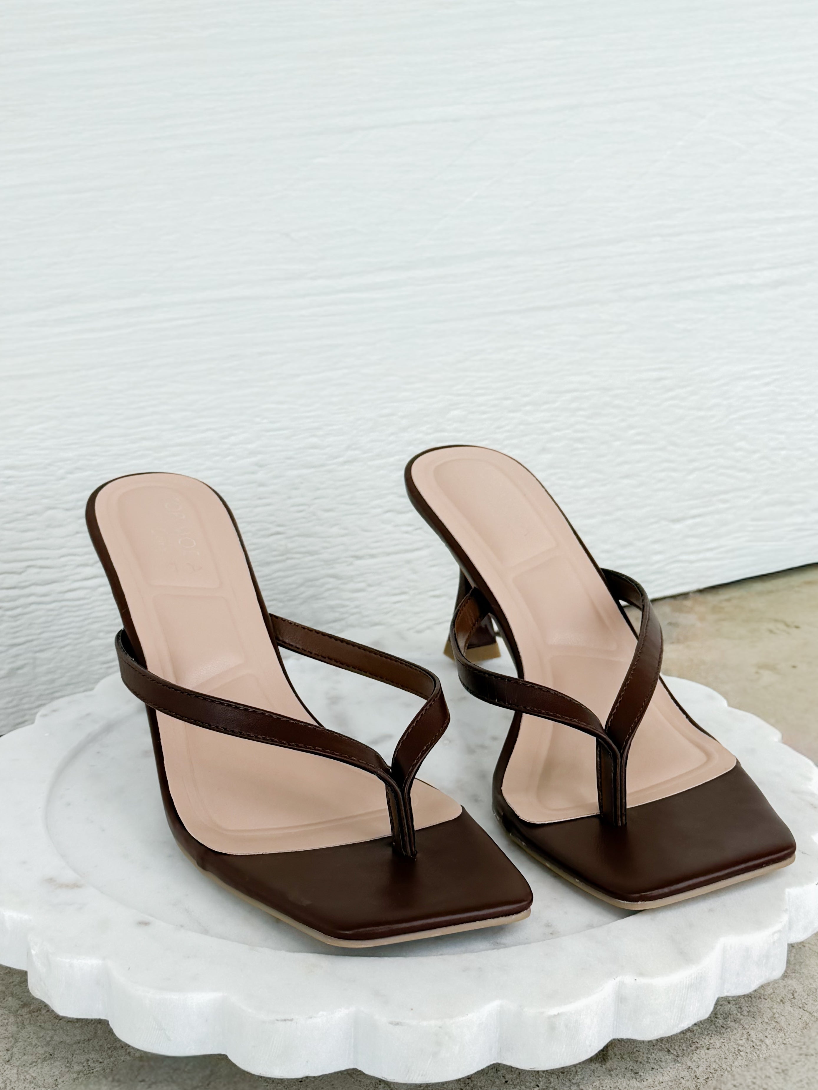 Thong Strap Square Toe Sandal Heel