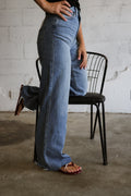 FLYING MONKEY Super High Rise Medium Wash Raw Hem
Wide Leg Jeans