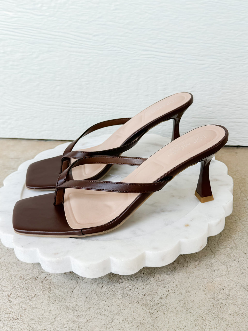 Thong Strap Square Toe Sandal Heel