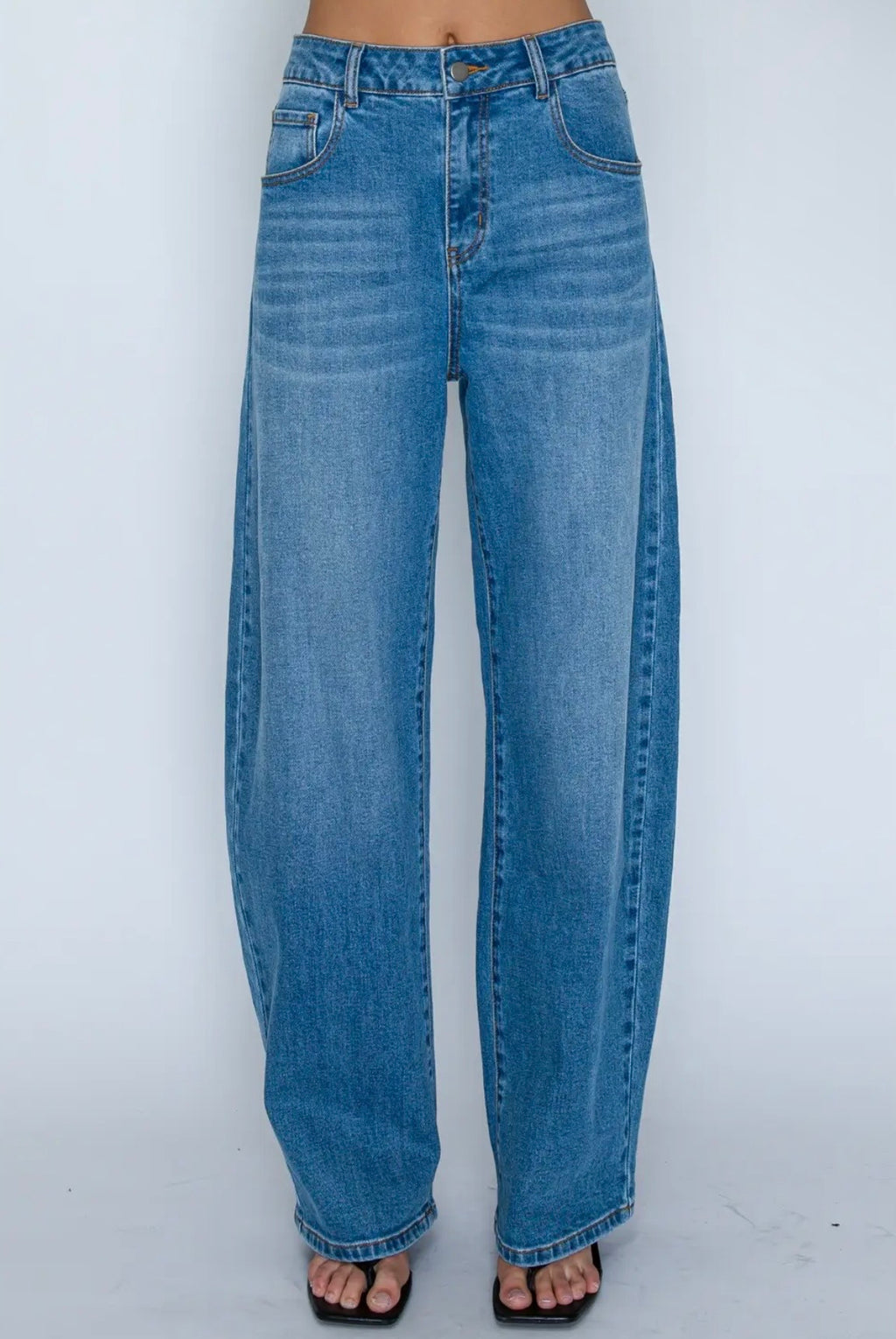 High Waisted Barrel Wide Leg Denim Jeans