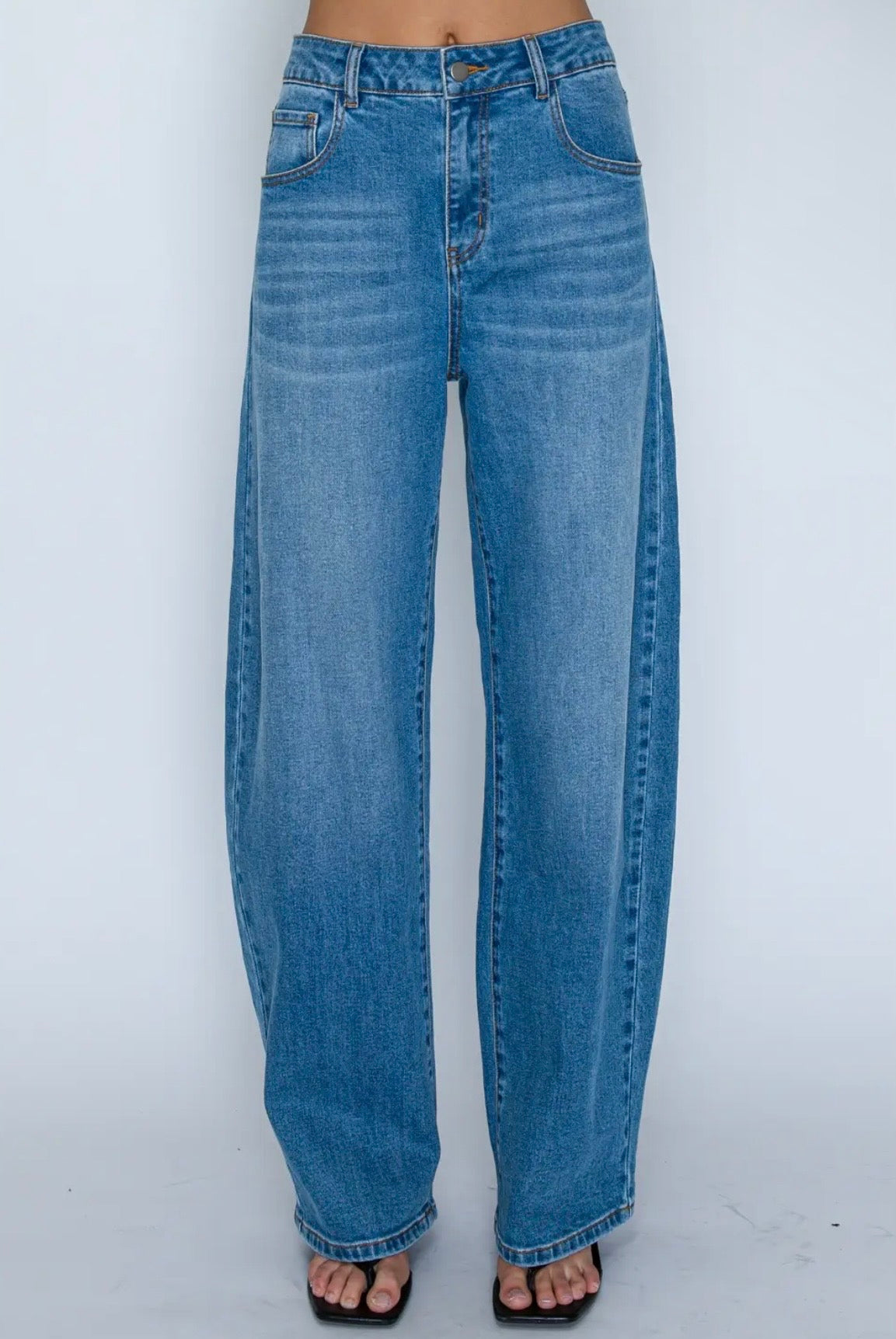 High Waisted Barrel Wide Leg Denim Jeans