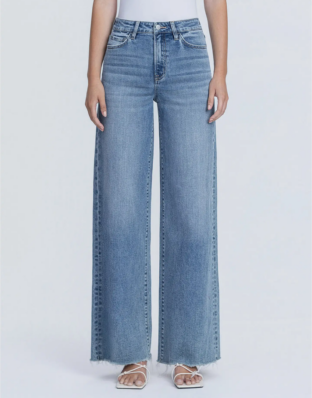 FLYING MONKEY Super High Rise Medium Wash Raw Hem
Wide Leg Jeans