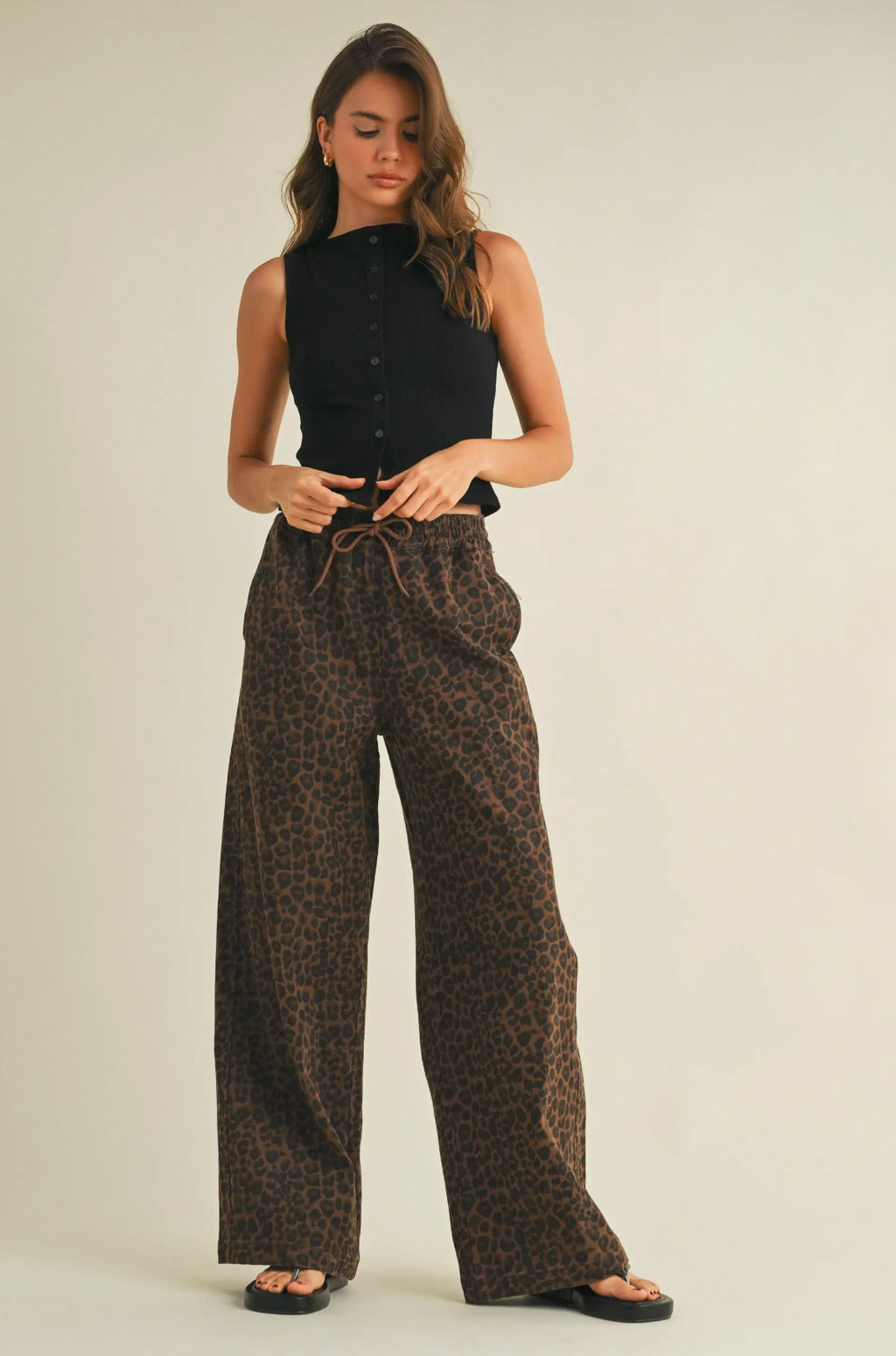 Leopard Print Wide Denim Pants