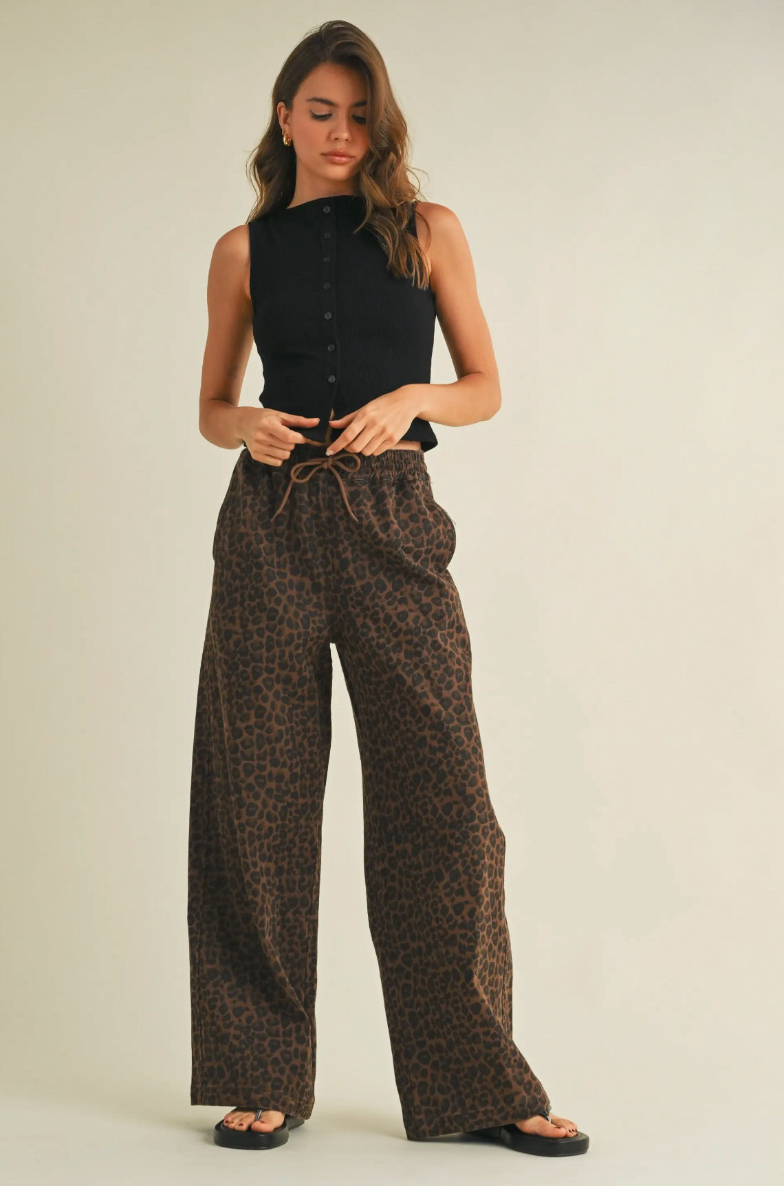 Leopard Print Wide Denim Pants