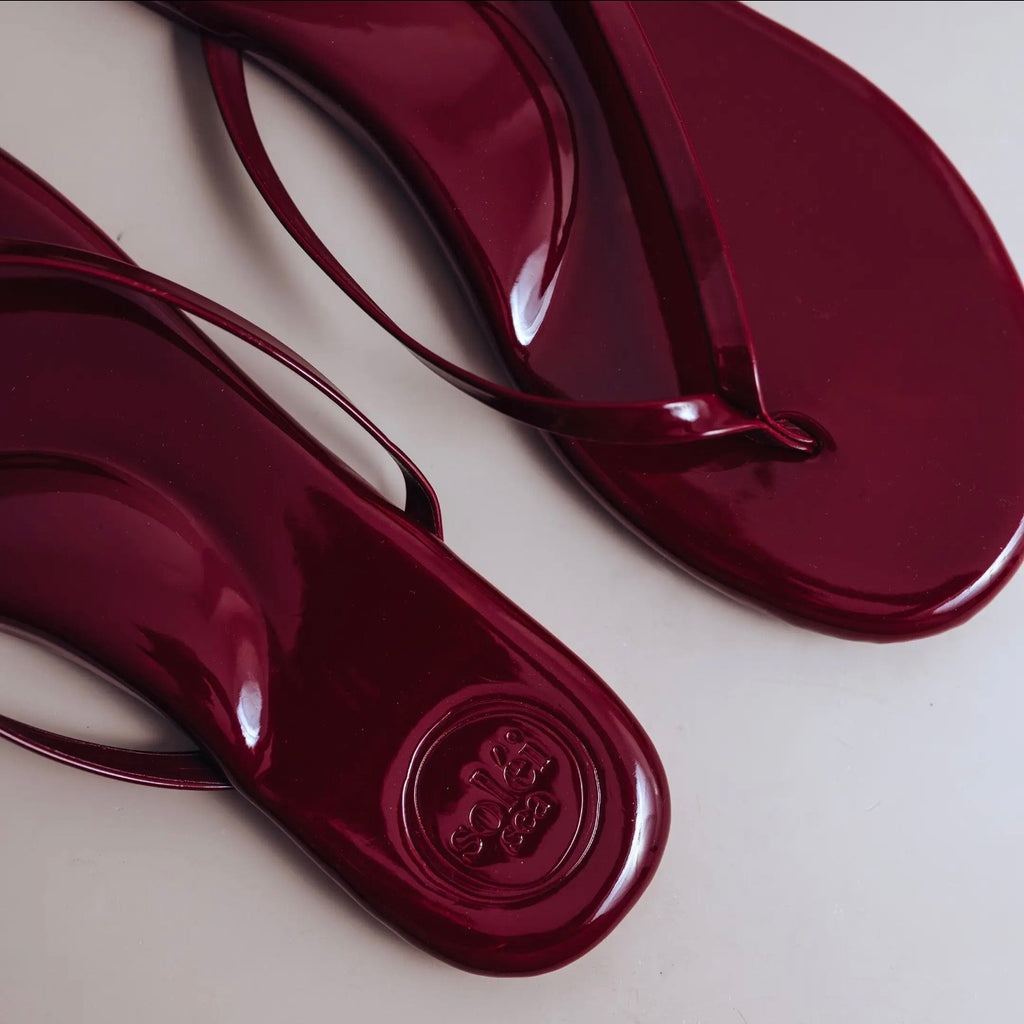 Coming soon: Soléi Sea Burgundy Patent Flip Flop Sandal