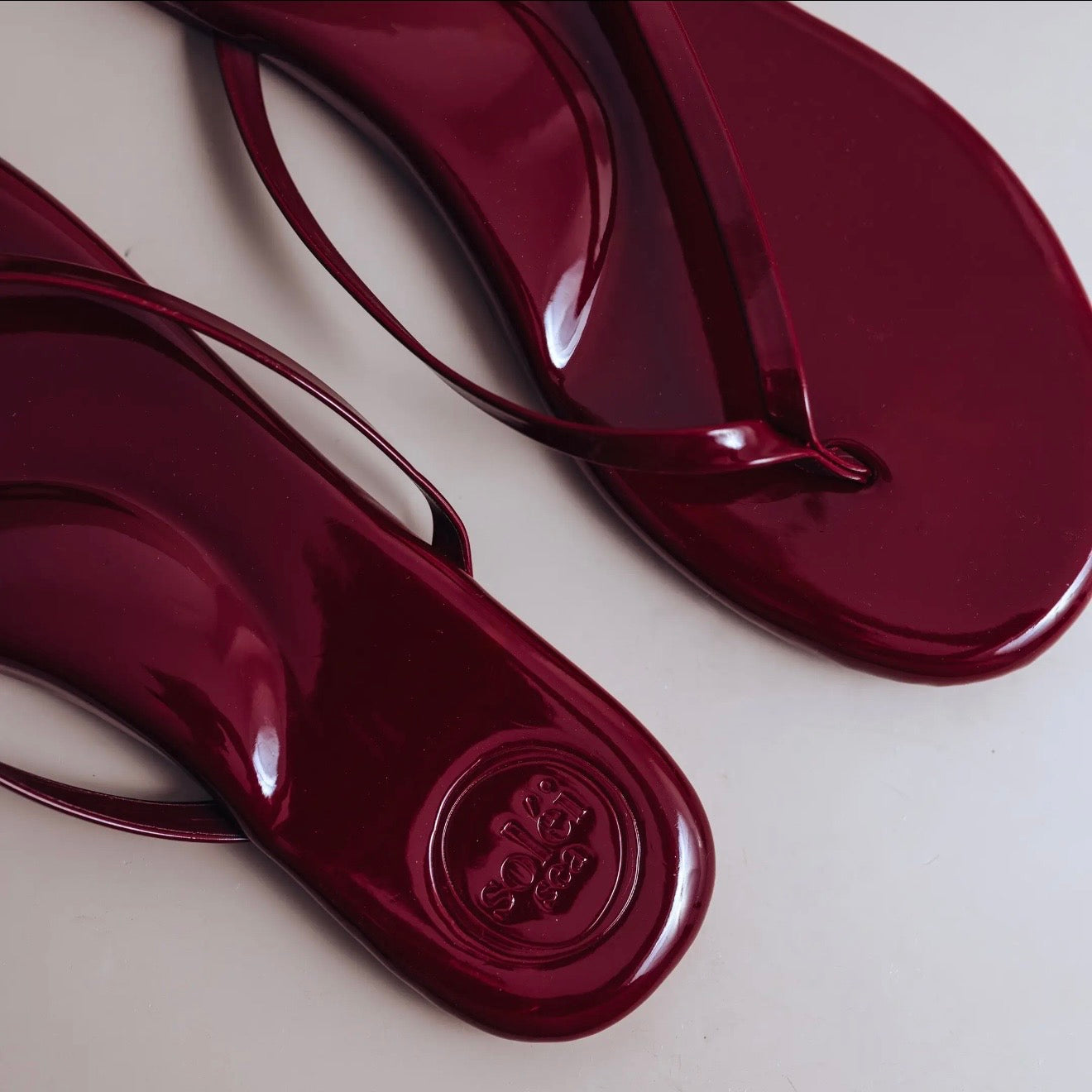 Coming soon: Soléi Sea Burgundy Patent Flip Flop Sandal