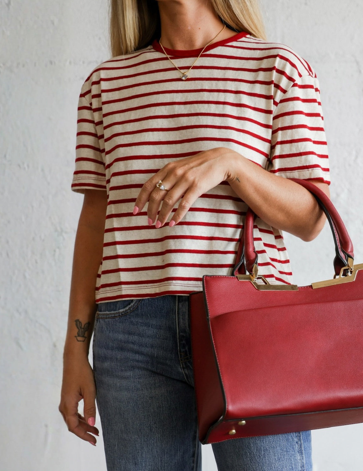 MIOU MUSE Essential Stripe Ringer Tee In Red