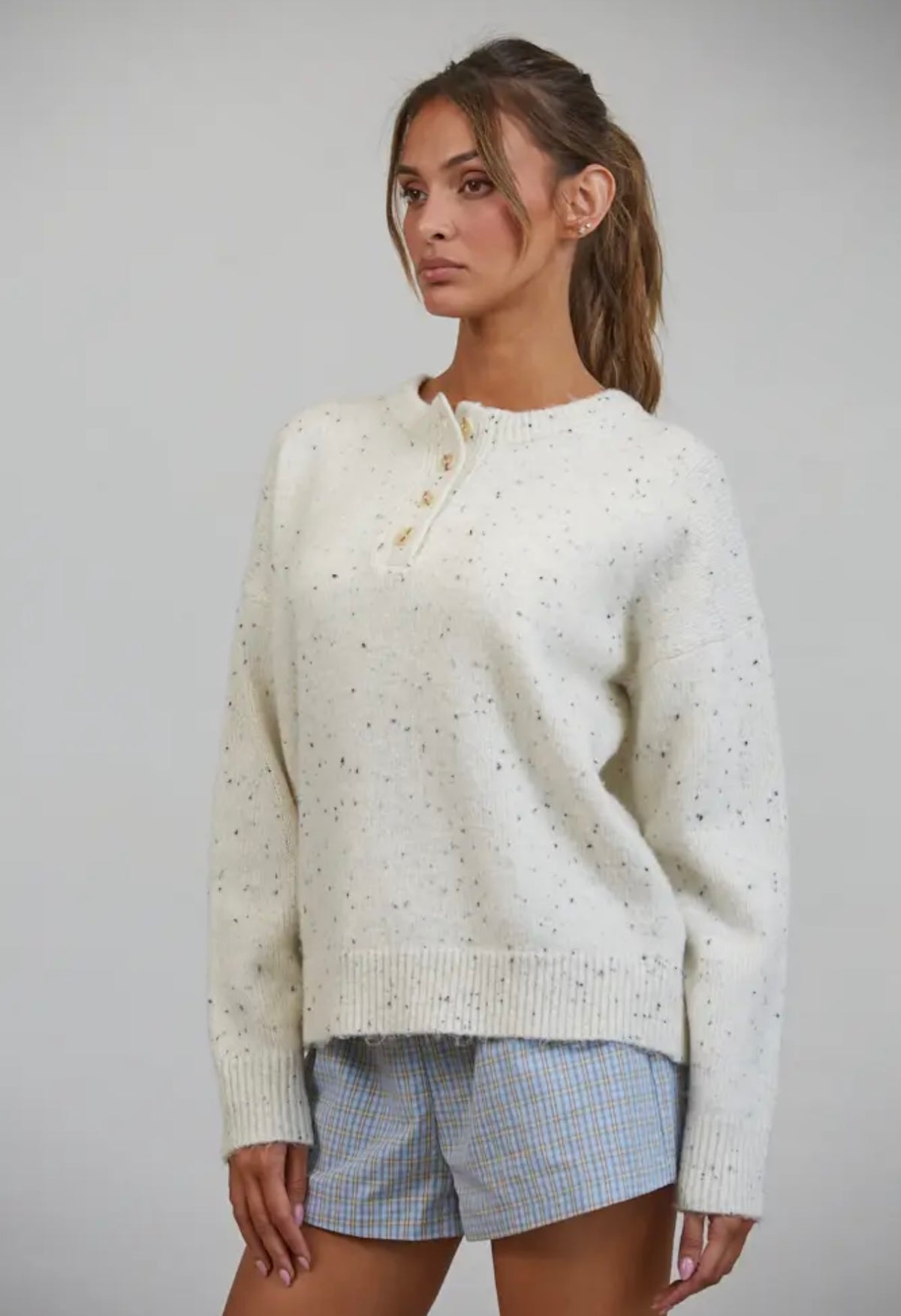 Honey Slouchy Henley Sweater