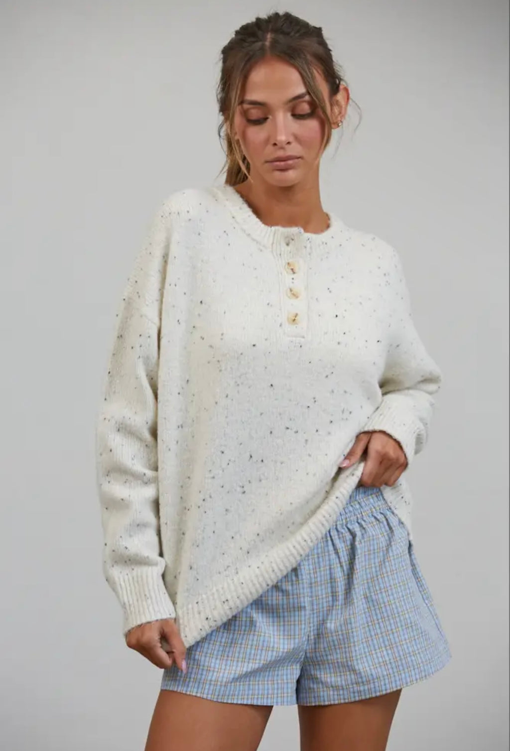 Honey Slouchy Henley Sweater