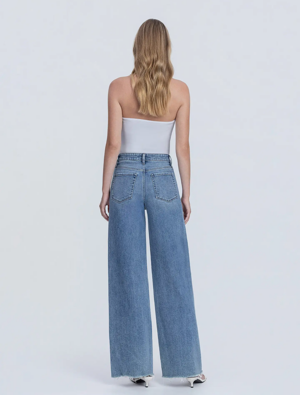 FLYING MONKEY Super High Rise Medium Wash Raw Hem
Wide Leg Jeans
