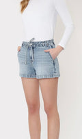 Vervet by Flying Monkey  High Rise Waist Tie Denim Shorts